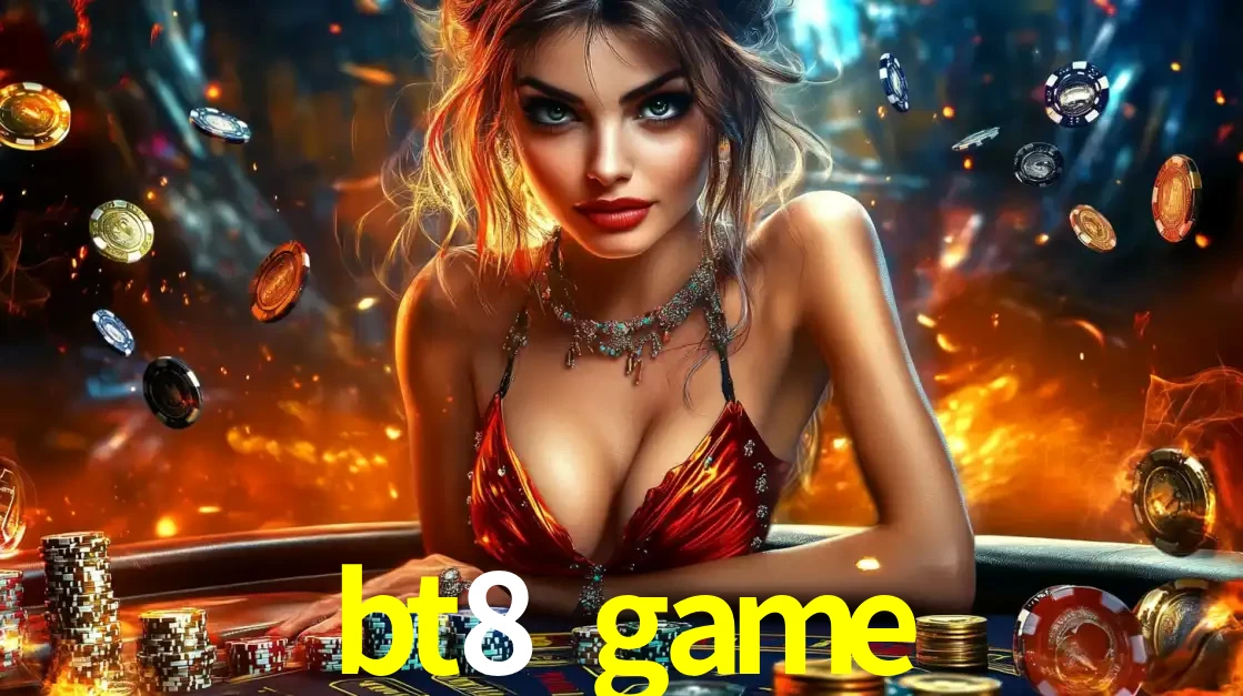 Mulher em uma mesa de cassino com pilhas de fichas e um fundo de fogo, pronta para uma rodada de altas apostas nos jogos de mesa emocionantes do cassino bt8 game.